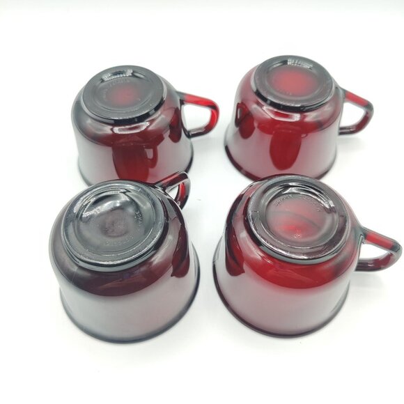 Vintage Arcoroc Ruby Red Glass Cups Set of 4 Made in France MCM - Picture 3 of 6